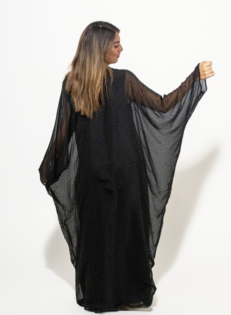 JAMEELA Black pearl Embellishment Abaya (3pcs set) - Image 2