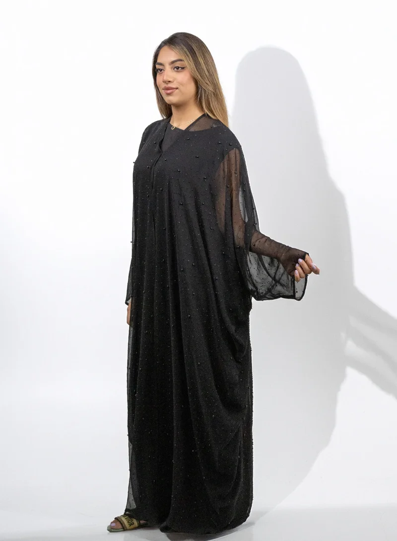 JAMEELA  Black pearl Embellishment Abaya (3pcs set) for Women | Best Price UAE