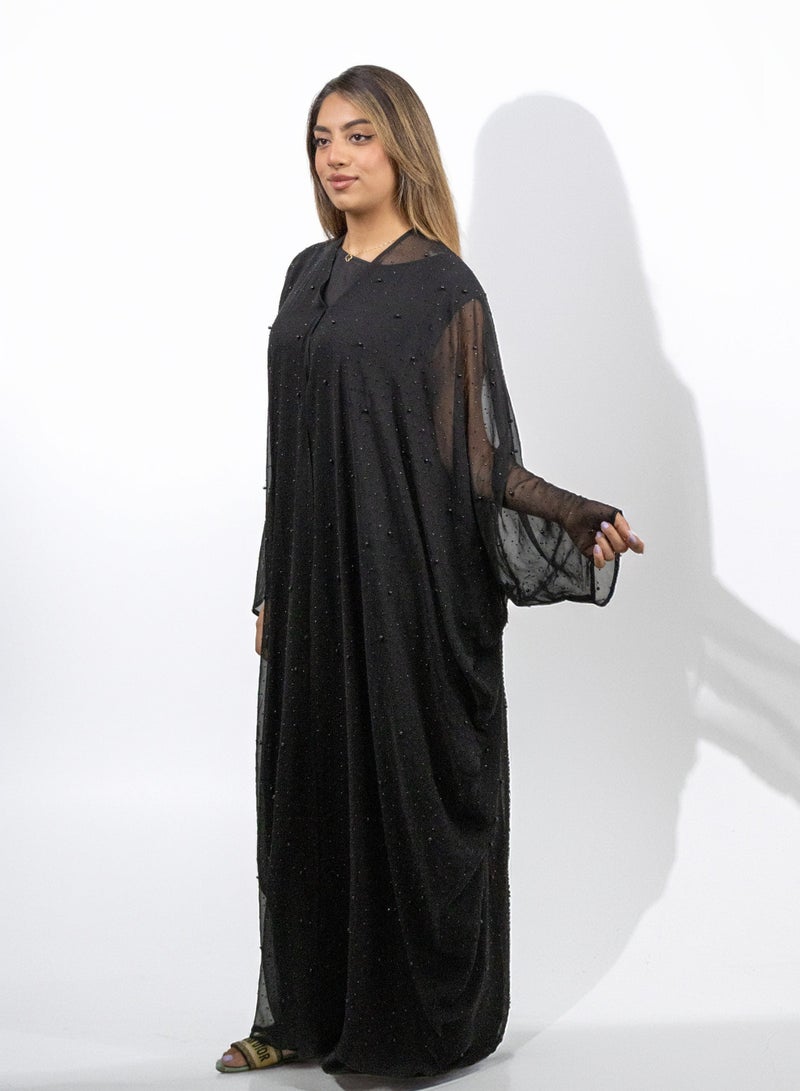 JAMEELA Black pearl Embellishment Abaya (3pcs set) - Image 3