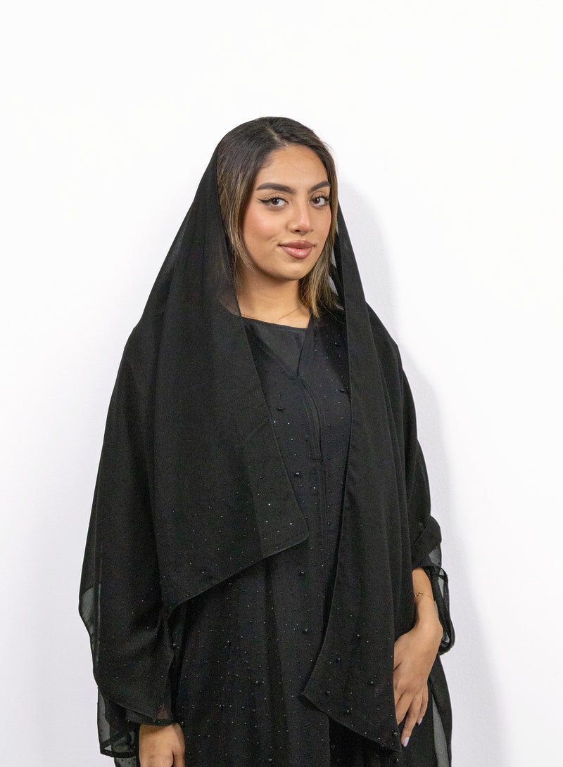 JAMEELA Black pearl Embellishment Abaya (3pcs set) - Image 4