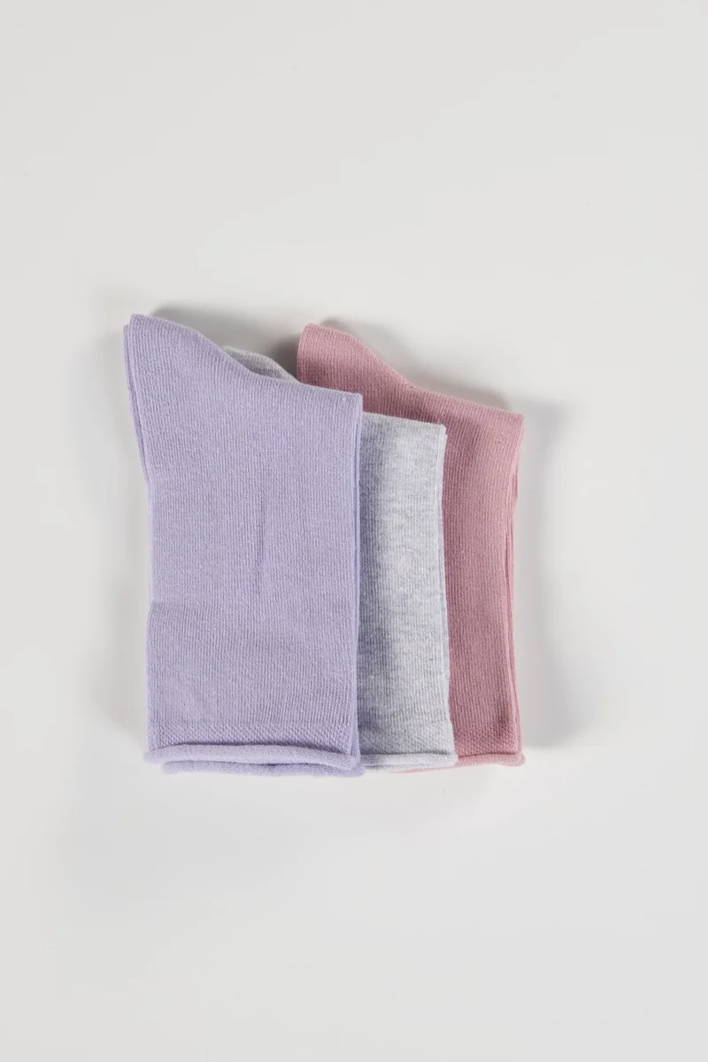 فوروينا 3 Pack Lilac, Pink and Gray Cotton Elastic Seamless Women's Socks