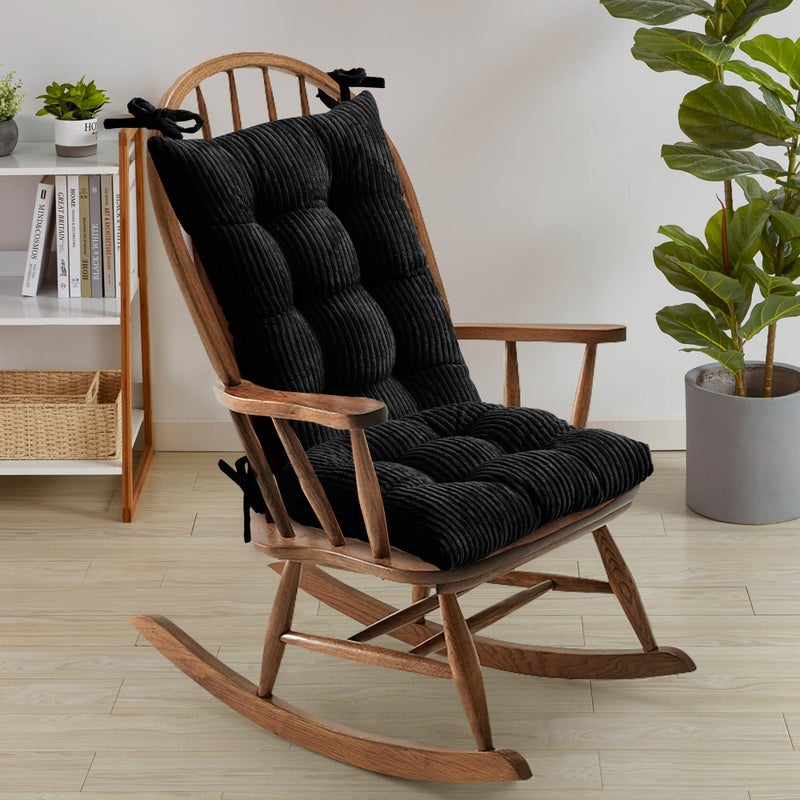 Sweet Home Collection Sweet Home Collection Rocking Chair Cushion Premium Tufted Pads Non Skid Slip Backed Set of Upper and Lower with Ties 1 Count Pack of 1 Velvet Black