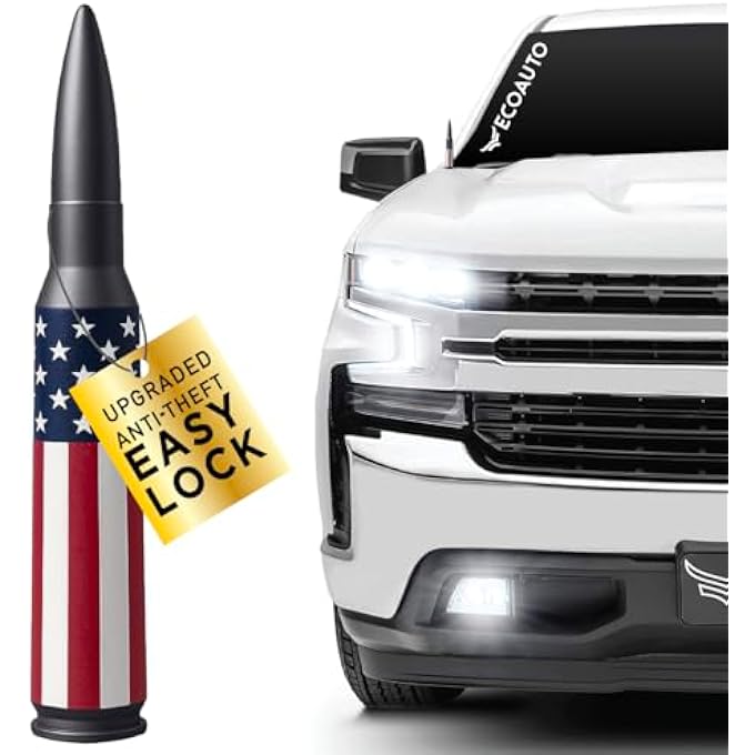 rayihni EasyLock 50 Cal Badass Bullet Antenna Universal Fit for Ford/Dodge, GMC/Chevy, Jeep (2007+) Truck Antenna Accessories, New Anti Safeguard Theft Design Short Replacement Antenna for Truck - Image 1
