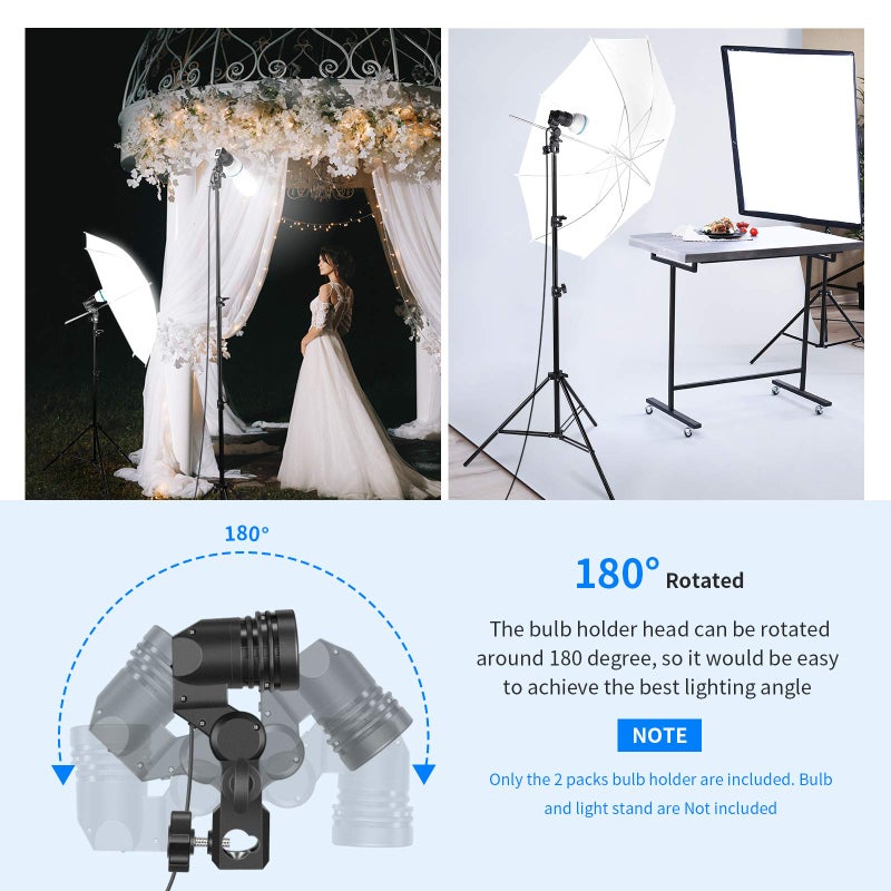 NEEWER E27 Lamp Holder with Light Stand Mount Umbrella Holder, Photography Studio AC Socket for Lamp Bulb Light Stand, 2 Packs - Image 4