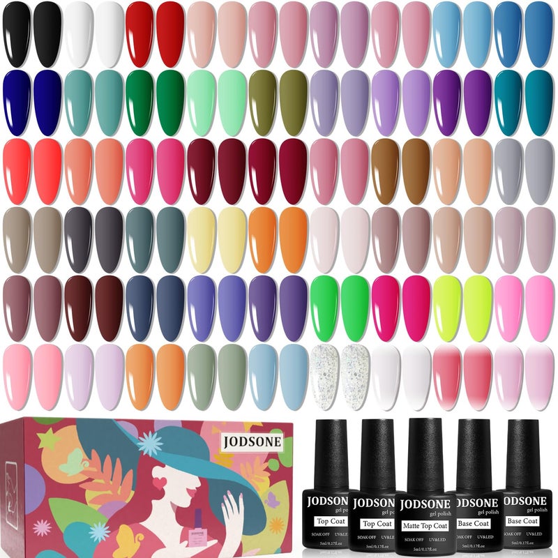 JODSONE 60 PCS Gel Nail Polish Set with 5 Bottles of Base and Glossy Matte Top Coat Soak off Gel Nail Set Suitable for All Seasons Gifts - Image 2