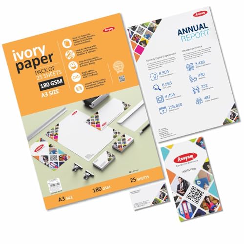 Anupam Ivory Paper - Acid Free - 25 Loose Sheets - 180 GSM - A3 - Art,Craft, Painting and project work - Image 2