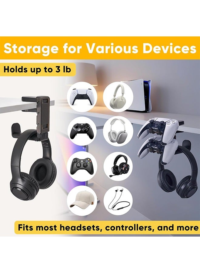 يلا جوي حامل سماعات رأس 3 في 1 تحت المكتب مع مشبك تثبيت قابل للتعديل، وفتحتان لوحدة التحكم وحامل سماعة رأس عالمي، ورف خطاف دوار ومنظم كابلات، للألعاب المنزلية Xbox PS5 - أسود - Image 2