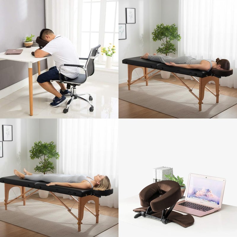 TRENDBOX Face Down Tabletop Massage Kit Adjustable Headrest Pillow - Dark Brown - Image 2