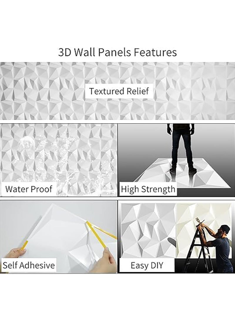 30PCS 3D Wall Panels 30*30cm PVC Diamond Textured Wall Panel Waterproof Interior Decor Self Adhesive Removable Wallpaper Modern Wall Tiles for Living Room Bedroom Hotel Office Wall Cover (White) - Image 4