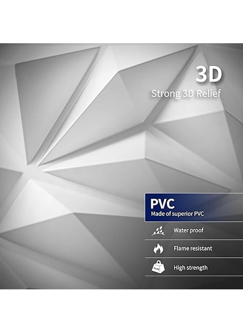30PCS 3D Wall Panels 30*30cm PVC Diamond Textured Wall Panel Waterproof Interior Decor Self Adhesive Removable Wallpaper Modern Wall Tiles for Living Room Bedroom Hotel Office Wall Cover (White) - Image 2