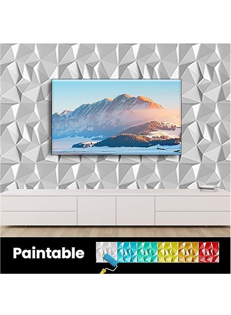 30PCS 3D Wall Panels 30*30cm PVC Diamond Textured Wall Panel Waterproof Interior Decor Self Adhesive Removable Wallpaper Modern Wall Tiles for Living Room Bedroom Hotel Office Wall Cover (White) - Image 3
