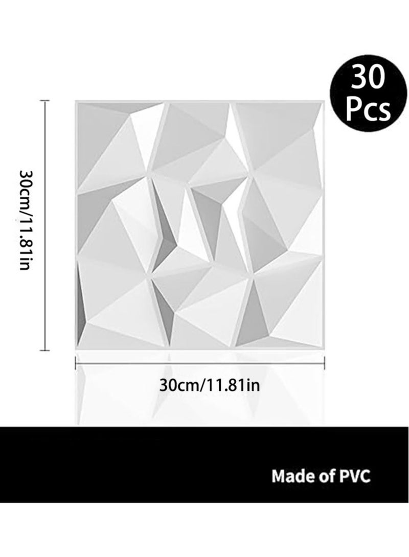 30PCS 3D Wall Panels 30*30cm PVC Diamond Textured Wall Panel Waterproof Interior Decor Self Adhesive Removable Wallpaper Modern Wall Tiles for Living Room Bedroom Hotel Office Wall Cover (White) - Image 5