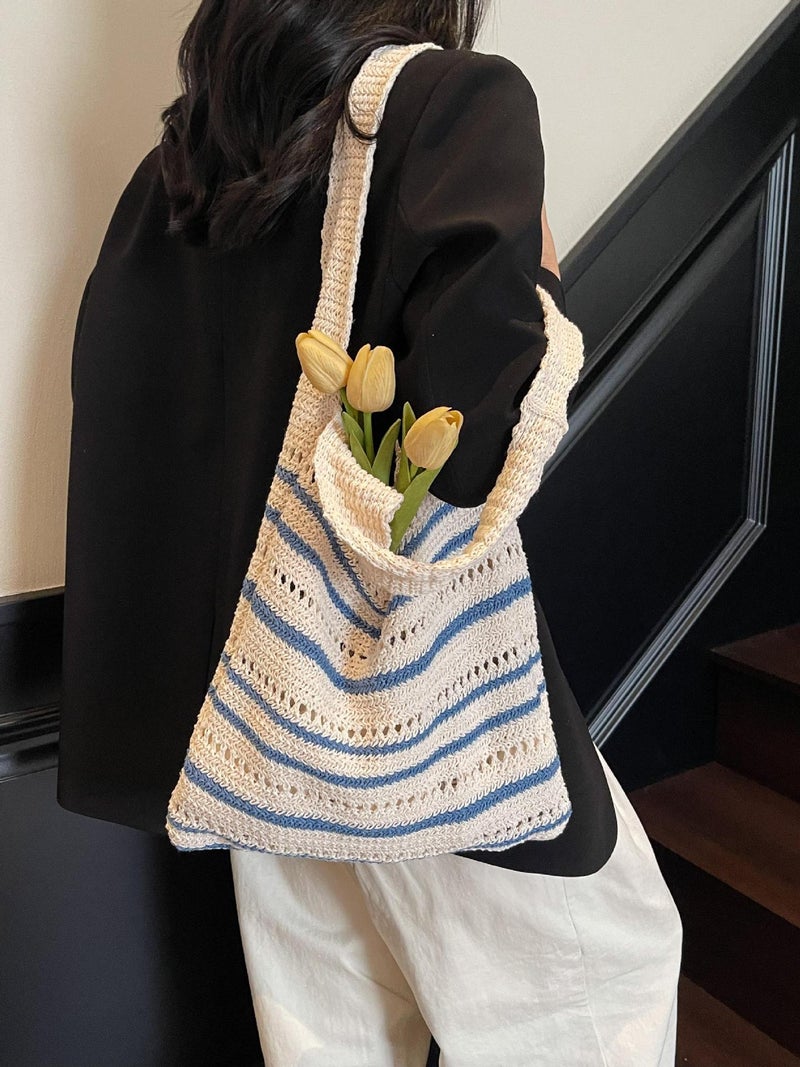 Summer Explosions Large Capacity Woven Bag Women'S Knitted Hollow Beach Bag Relaxation Tote Bag Vintage - Image 2