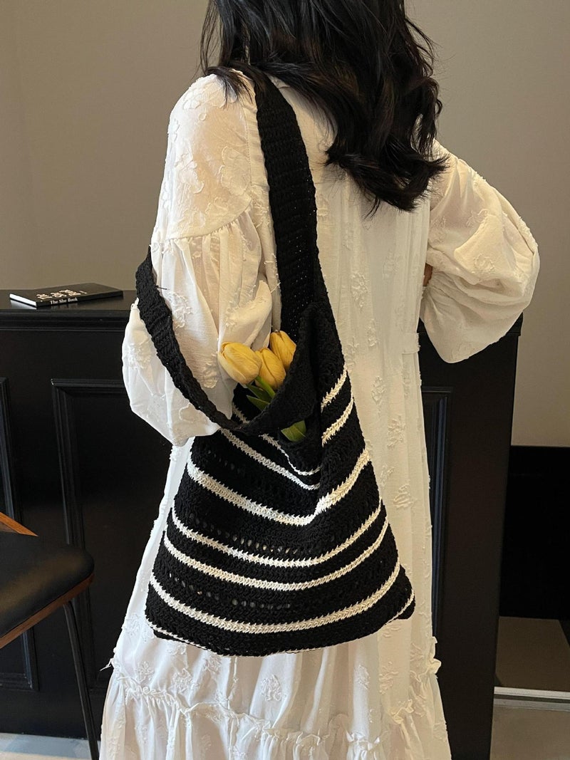 Summer Explosions Large Capacity Woven Bag Women'S Knitted Hollow Beach Bag Relaxation Tote Bag Vintage - Image 4