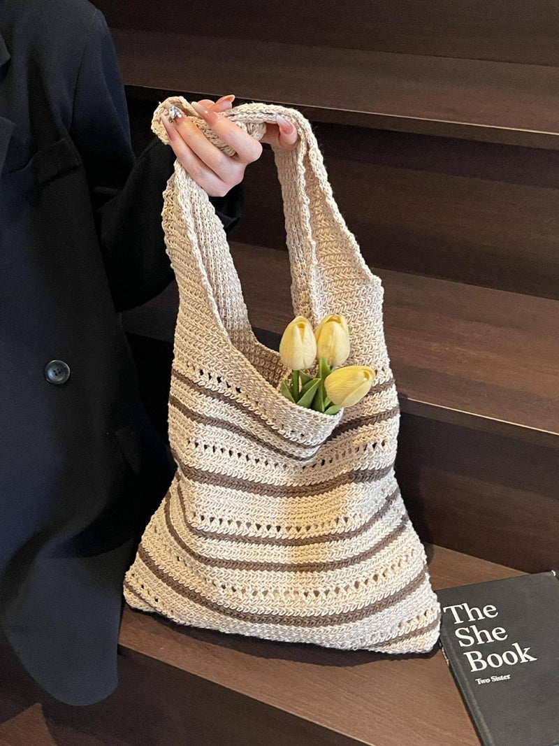 Summer Explosions Large Capacity Woven Bag Women'S Knitted Hollow Beach Bag Relaxation Tote Bag Vintage - Image 3