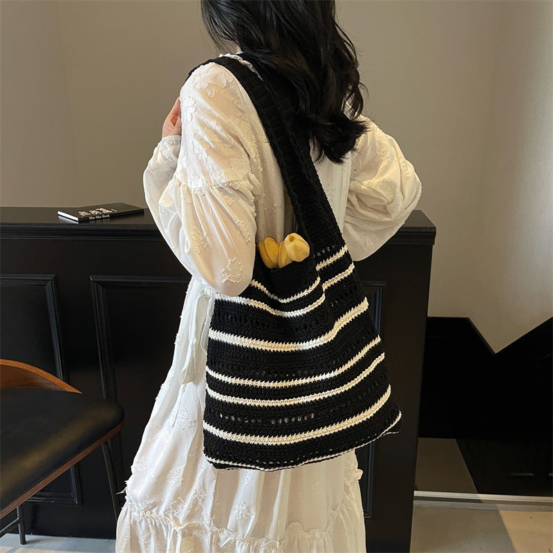 Summer Explosions Large Capacity Woven Bag Women'S Knitted Hollow Beach Bag Relaxation Tote Bag Vintage - Image 1