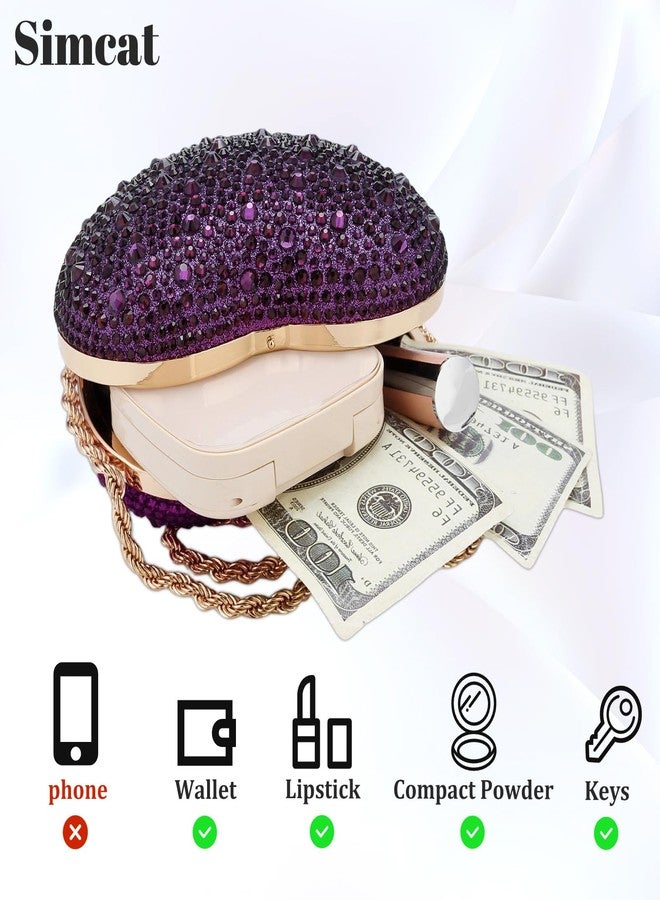 Simcat Cute Heart Shape Clutch Purses Love Heart Women Rhinestone Wedding Handbag Clutch Party Evening Bag, Purple, One size - Image 3