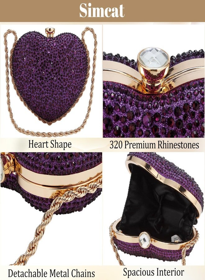 Simcat Cute Heart Shape Clutch Purses Love Heart Women Rhinestone Wedding Handbag Clutch Party Evening Bag, Purple, One size - Image 4