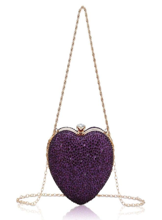 Simcat Cute Heart Shape Clutch Purses Love Heart Women Rhinestone Wedding Handbag Clutch Party Evening Bag, Purple, One size - Image 1