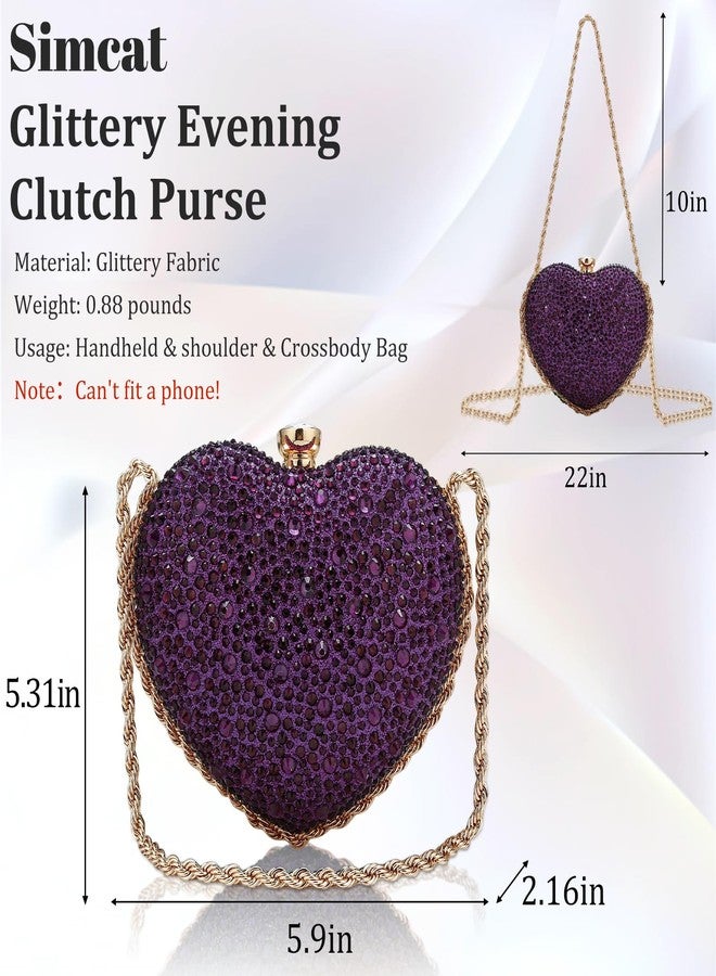 Simcat Cute Heart Shape Clutch Purses Love Heart Women Rhinestone Wedding Handbag Clutch Party Evening Bag, Purple, One size - Image 2