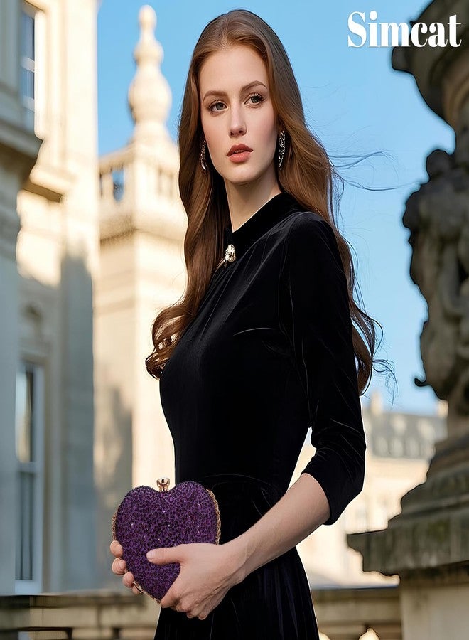 Simcat Cute Heart Shape Clutch Purses Love Heart Women Rhinestone Wedding Handbag Clutch Party Evening Bag, Purple, One size - Image 5