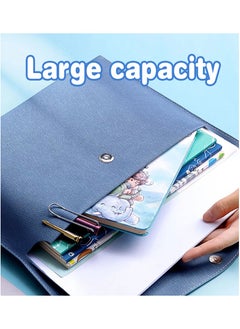 MileMelo Files Wallets, A4 Popper Wallet Leather File Document Folder Paper Storage Bag Portable Document Organizer Waterproof for Travel Meeting Business Office Blue  - Image 3
