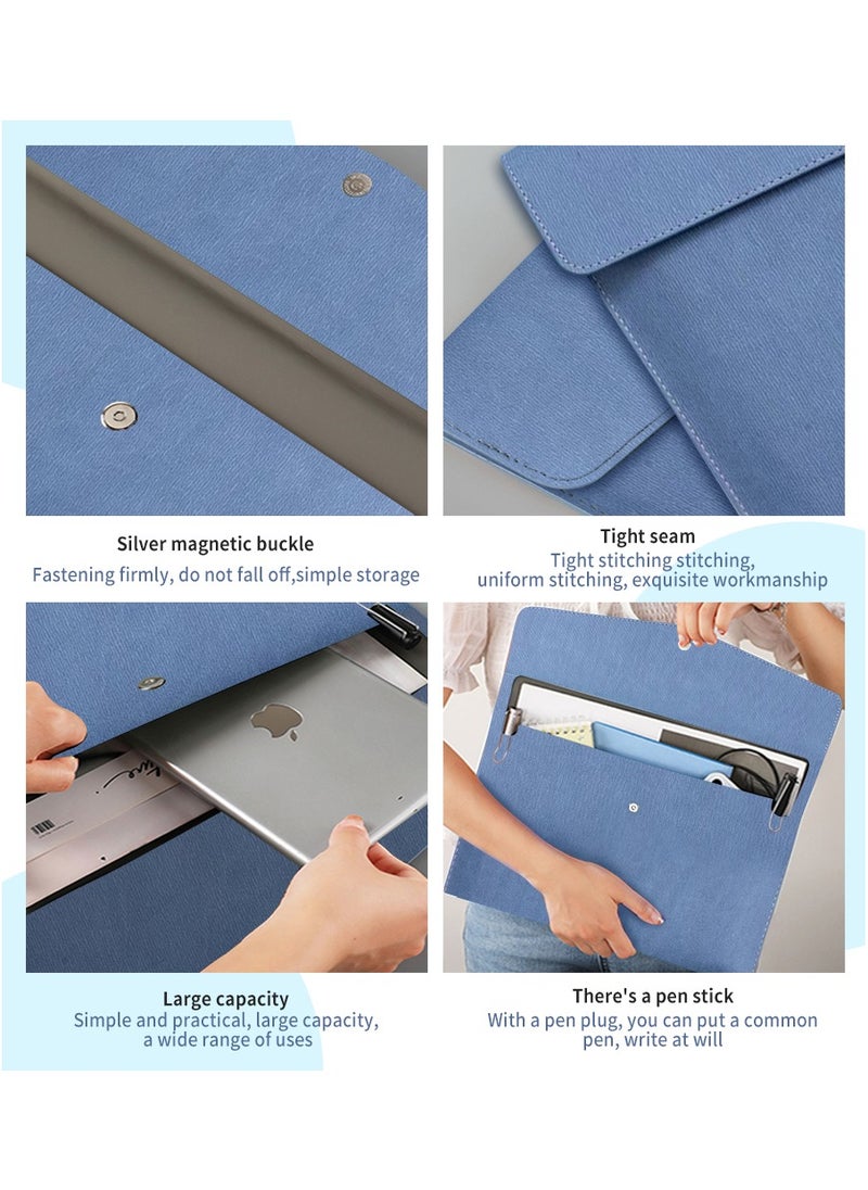 MileMelo - Files Wallets, A4 Popper Wallet Leather File Document Folder Paper Storage Bag Portable Document Organizer Waterproof for Travel Meeting Business Office Blue - Image 1