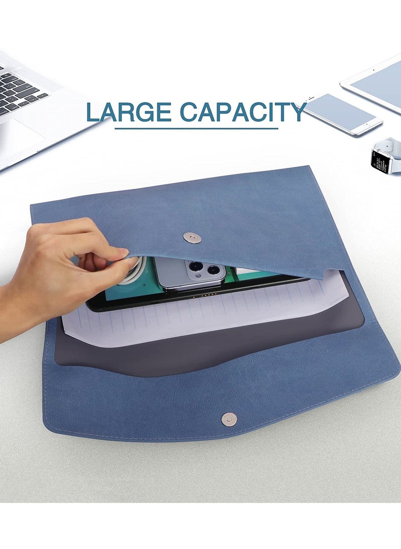 MileMelo - Files Wallets, A4 Popper Wallet Leather File Document Folder Paper Storage Bag Portable Document Organizer Waterproof for Travel Meeting Business Office Blue - Image 1