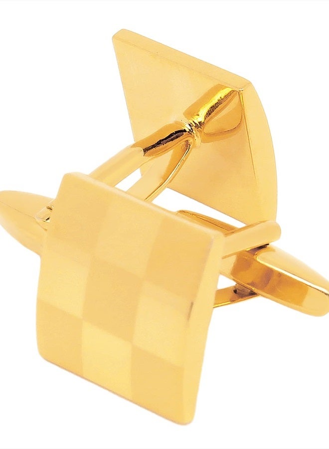 Jonwo Square Pattern Cufflinks for Men Silver and Gold Plated Men's Cuff Link Set for Wedding Shirt Party Business Birthday Anniversary Dress (Golden Cufflinks) - Image 1