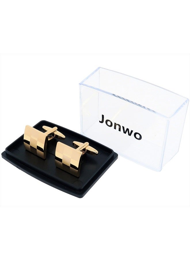 Jonwo Square Pattern Cufflinks for Men Silver and Gold Plated Men's Cuff Link Set for Wedding Shirt Party Business Birthday Anniversary Dress (Golden Cufflinks) - Image 3