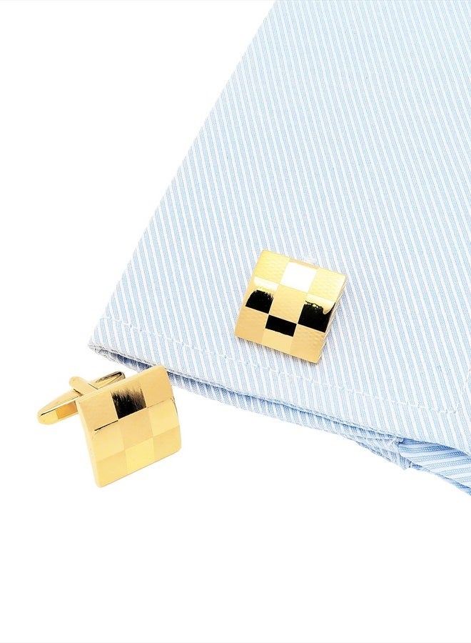 Jonwo Square Pattern Cufflinks for Men Silver and Gold Plated Men's Cuff Link Set for Wedding Shirt Party Business Birthday Anniversary Dress (Golden Cufflinks) - Image 2