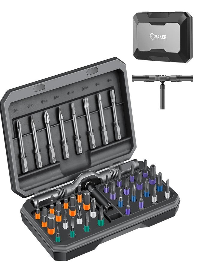 Saker 42 in 1 Magnetic Screwdriver Set, Multi Bit Free Combination Ratchet Screwdriver Set Portable Repair Tool Kit for Gifts, Furniture, Computer, Bicycle and DIY Grey