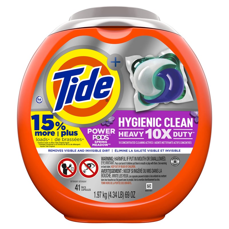 Tide Hygienic Clean Heavy 10x Duty Power PODS Laundry Detergent Soap Pods, Spring Meadow, 41 count, For Visible and Invisible Dirt - Image 1