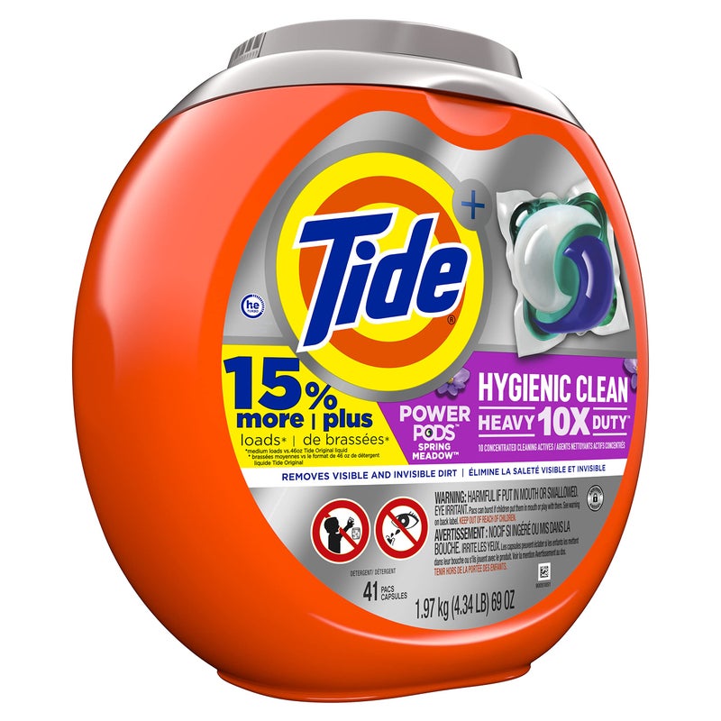 Tide Hygienic Clean Heavy 10x Duty Power PODS Laundry Detergent Soap Pods, Spring Meadow, 41 count, For Visible and Invisible Dirt - Image 2