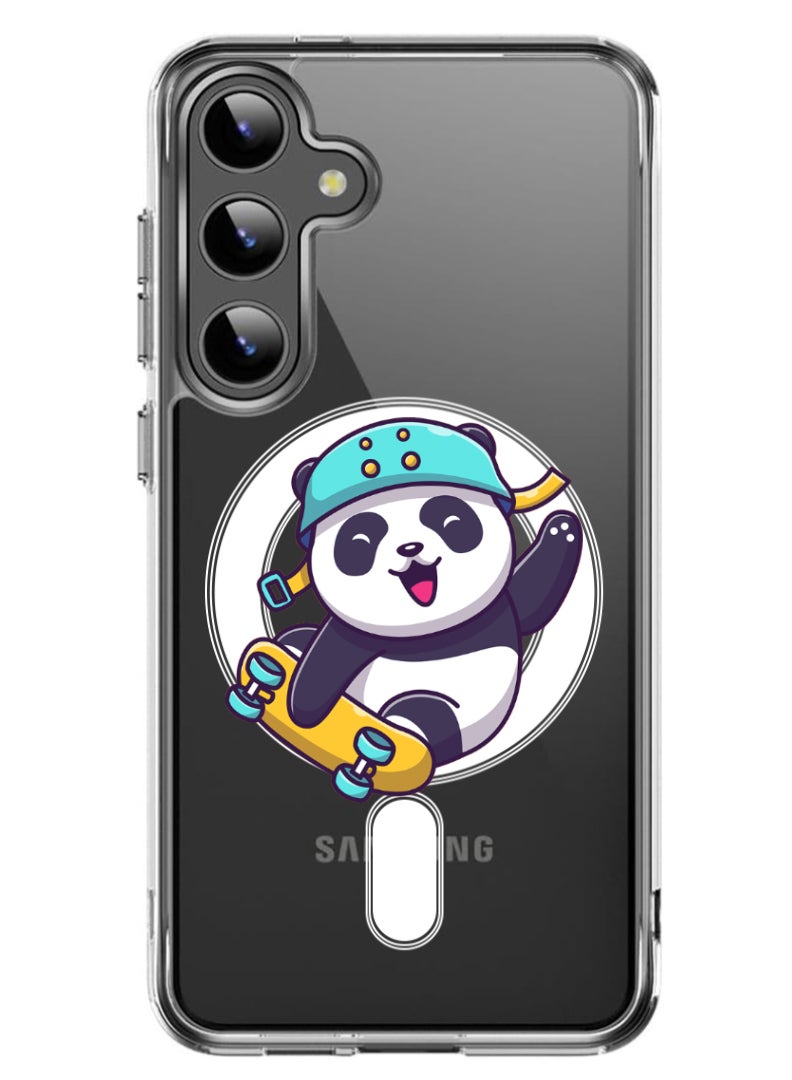 Theodor حافظة مغناطيسية لهاتف سامسونج جالاكسي S24 بلس 6.7 بوصة متوافقة مع شحن ماغسيف اللاسلكي، غلاف هاتف مقاوم للصدمات بتصميم باندا متزلج - Image 1