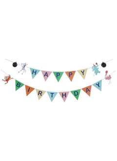 Merrilulu Party Animals Happy Birthday Banner | Zebra, Flamingo, Elephant, Monkey | Toddler Birthday Party Decoration  - Image 1