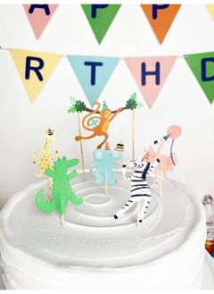 Merrilulu Party Animals Happy Birthday Banner | Zebra, Flamingo, Elephant, Monkey | Toddler Birthday Party Decoration  - Image 3