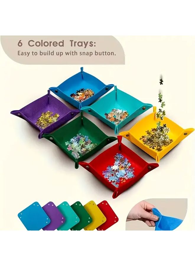 Portable Puzzle Board with 6 Small Trays 2 in 1 Stand Lid Tilt Design Lightweight Felt Storage - Image 1