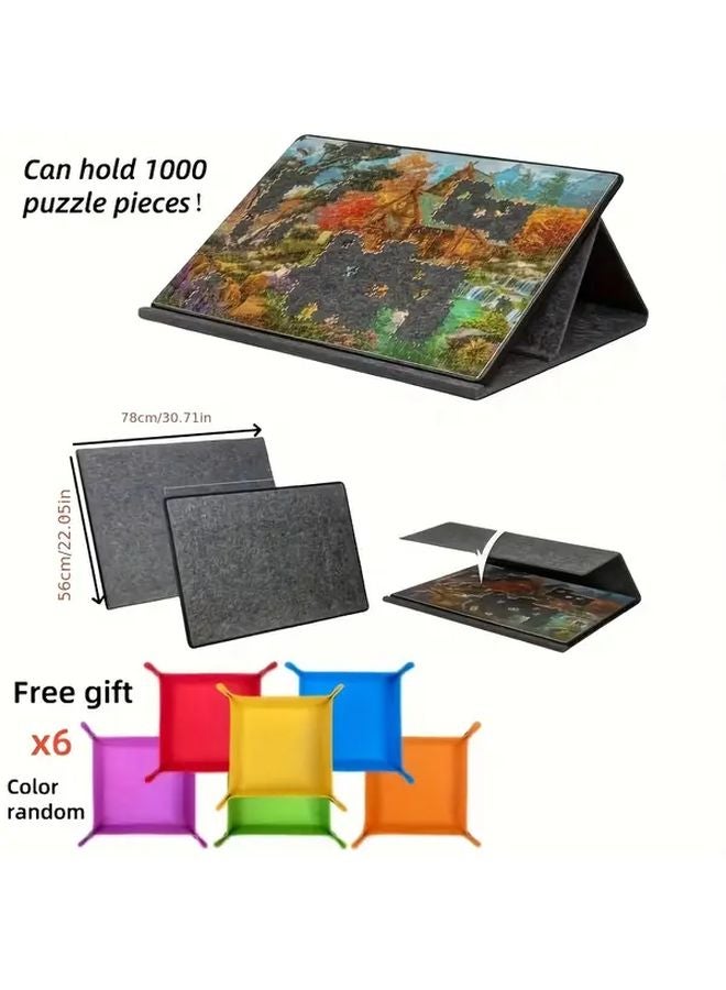 Portable Puzzle Board with 6 Small Trays 2 in 1 Stand Lid Tilt Design Lightweight Felt Storage - Image 4