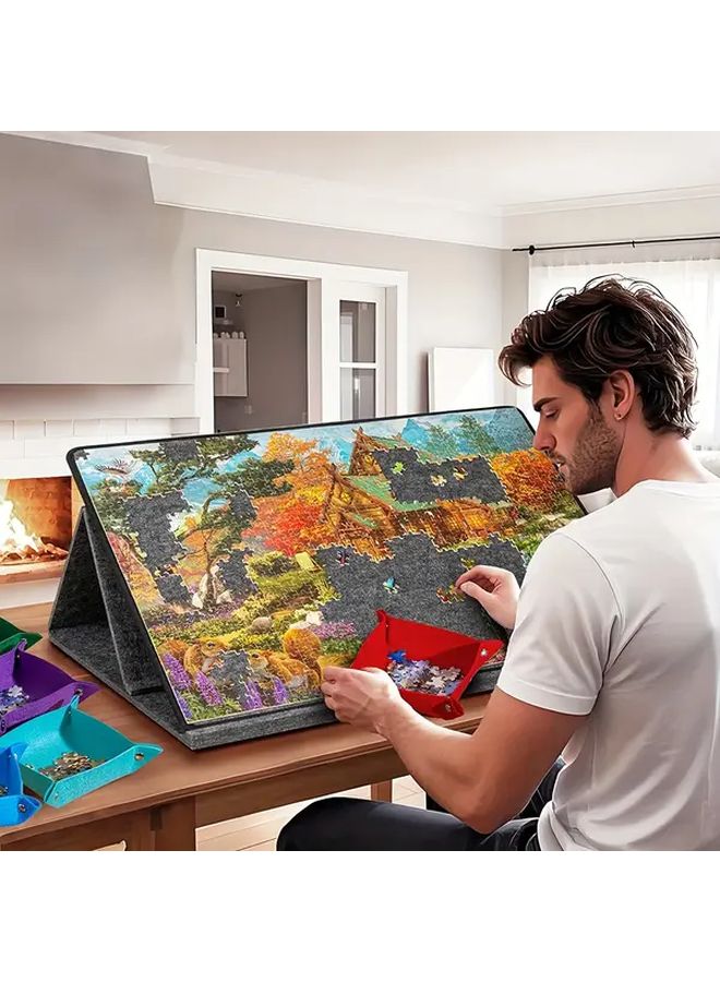 Portable Puzzle Board with 6 Small Trays 2 in 1 Stand Lid Tilt Design Lightweight Felt Storage - Image 2