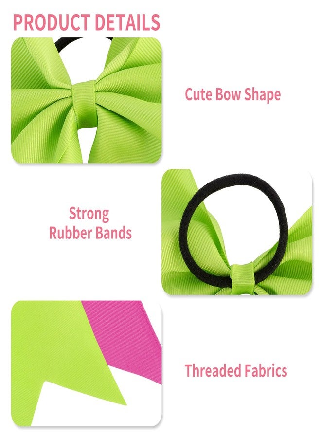 KICOSY 2 Pack Jumbo Bows Hair Ties - Hot Pink & Neon Green, 80s 90s Glow Party & Cheerleading Bows for Girls, Retro Hair Accessories - Image 5