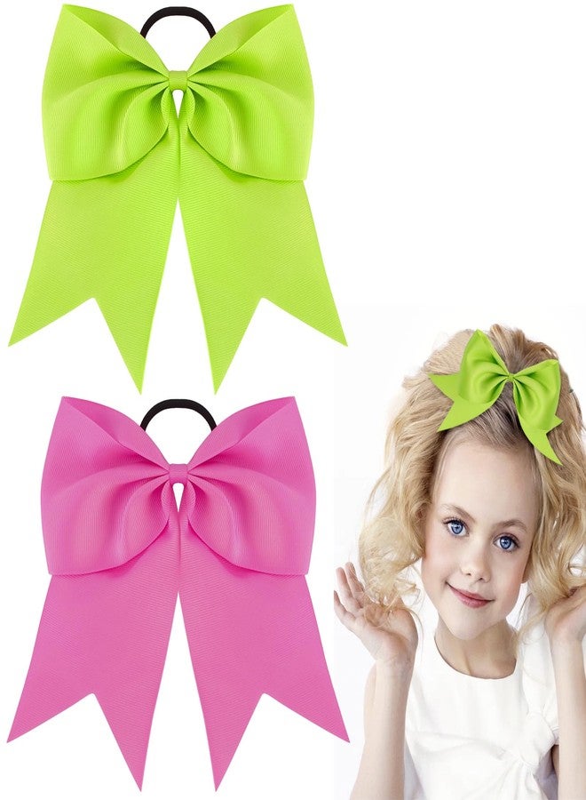KICOSY 2 Pack Jumbo Bows Hair Ties - Hot Pink & Neon Green, 80s 90s Glow Party & Cheerleading Bows for Girls, Retro Hair Accessories - Image 1