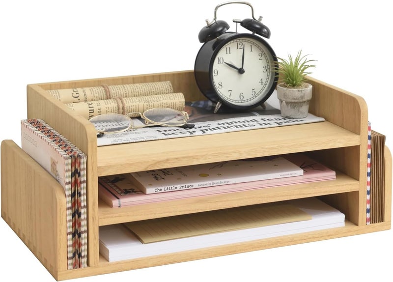 KIRIGEN Wood 3-Tier Office Desktop Document Tray - Mail Sorter Organizer Rack - Wooden Document Letter Stand for Folders, Mail, Stationary, Desk Accessories Natural(2TP-NA) - Image 1