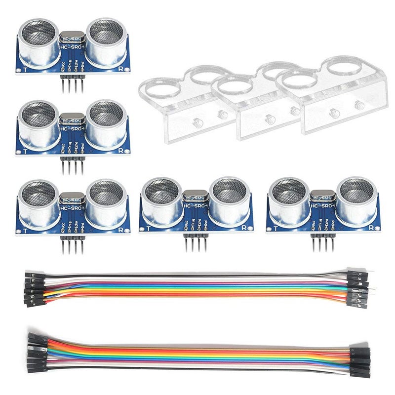 DORHEA 5Pcs Ultrasonic Sensor Blocks Module Kit HC-SR04 Distance Sensor with 3pcs Mounting Bracket Compatible with Mega R3 Duemilanove for Rapsberry Pi 3 Robot - Image 1