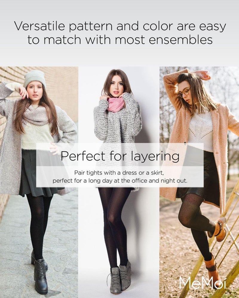 MeMoi Diamond Argyle Control Top Tights, Nylon Smoothing Tummy Control Tights, 60 Denier - Sizes Small to Queen 2, Black, Small/Medium - Image 4