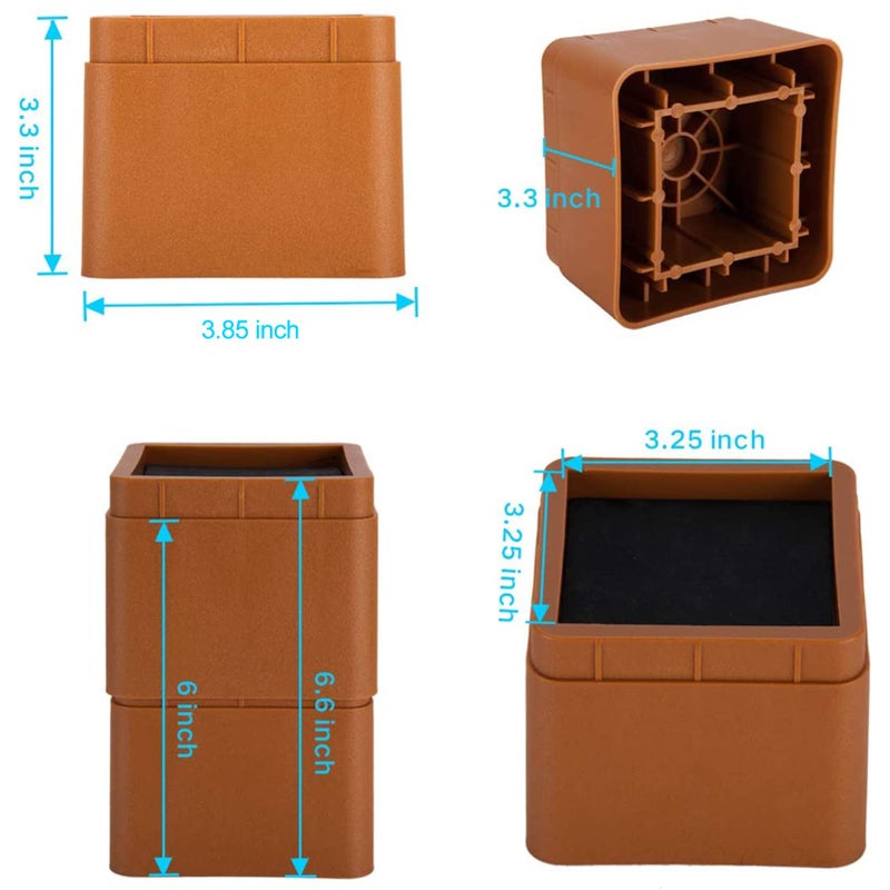 BTSD-home Adjustable Heavy Duty Bed Risers 3 Inch Stackable Bed Frame Riser Lifter 4 Pack Dark Brown - Image 3