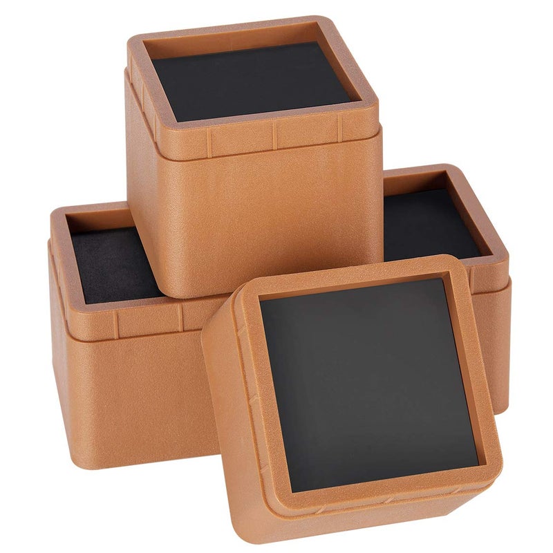 BTSD-home Adjustable Heavy Duty Bed Risers 3 Inch Stackable Bed Frame Riser Lifter 4 Pack Dark Brown - Image 1