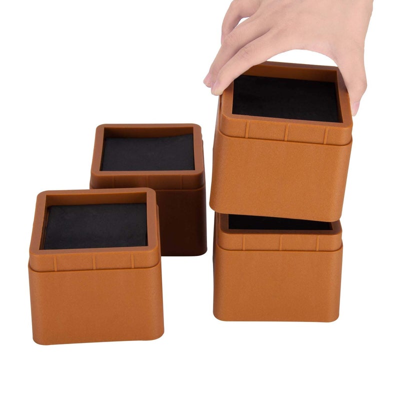 BTSD-home Adjustable Heavy Duty Bed Risers 3 Inch Stackable Bed Frame Riser Lifter 4 Pack Dark Brown - Image 2