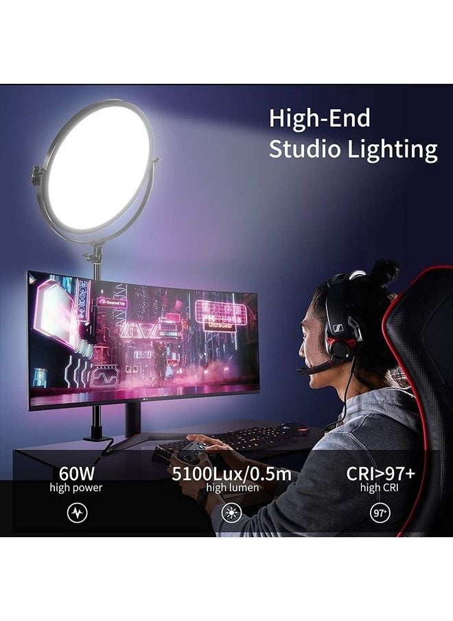 GVM Great Video Maker GVM Key Light, 14" LED Video Light with APP Control, Bi-Color Round Lighting, Ultra Thin 60W 3200-5600K Dimmable LED Soft Light with Table Stand for Gaming Studio YouTube Wedding Live Streaming  - Image 3