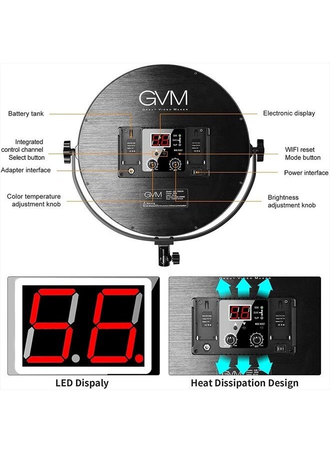 GVM Great Video Maker GVM Key Light, 14" LED Video Light with APP Control, Bi-Color Round Lighting, Ultra Thin 60W 3200-5600K Dimmable LED Soft Light with Table Stand for Gaming Studio YouTube Wedding Live Streaming  - Image 4